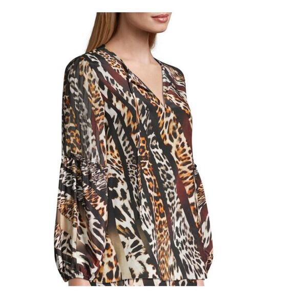 Kobi Halperin Blouse Silk Fallow Mix Leopard Print  Embellish Eye Catching Sz S - Picture 4 of 16